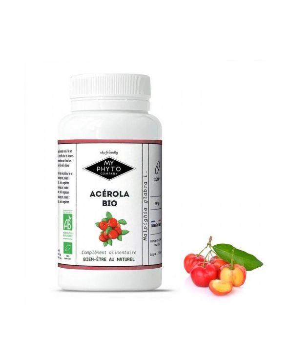 60 Comprimés d'Acérola BIO - 1000 mg - (Riche en Vitamine C) - MyPhytotek