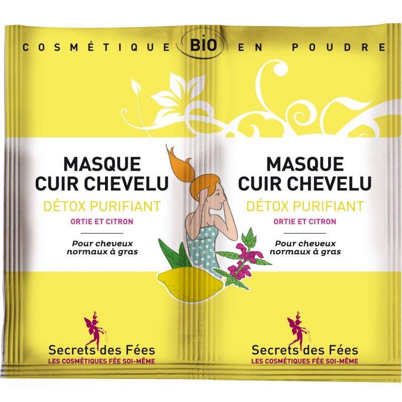 Masque Cuir Chevelu Détox purifiant Bio (Cheveux normaux à gras) - Sachet 2 doses de 8 g - Secrets des Fées
