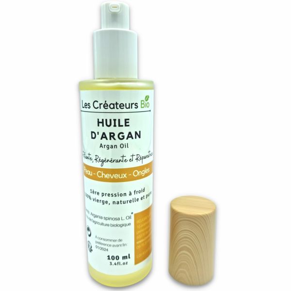 Huile d'Argan (Argan Oil) 100 ml pour Cheveux, Visage et Corps - Pure et 100% naturelle - Les Créateurs Bio