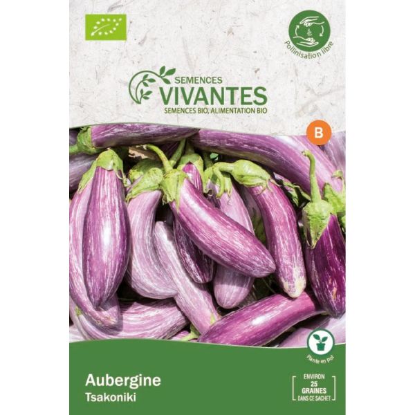 Graines de Aubergine Tsakoniki Bio (Demeter) - Sachet de 25 graines à planter - Semences Vivantes