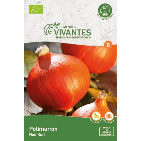 Graines de Potimarron Red Kuri Bio (Demeter) - Sachet de 10 graines à planter - Semences Vivantes